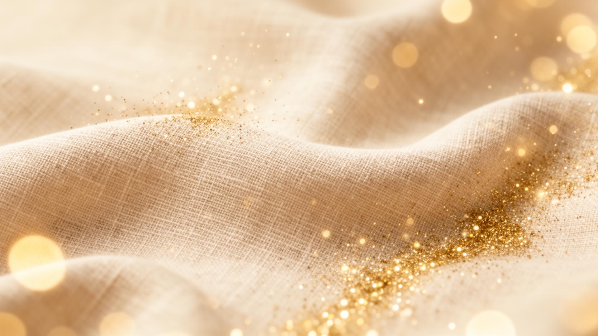 Soft beige linen with gold shimmer — M Vogue Beauty Salon ambience